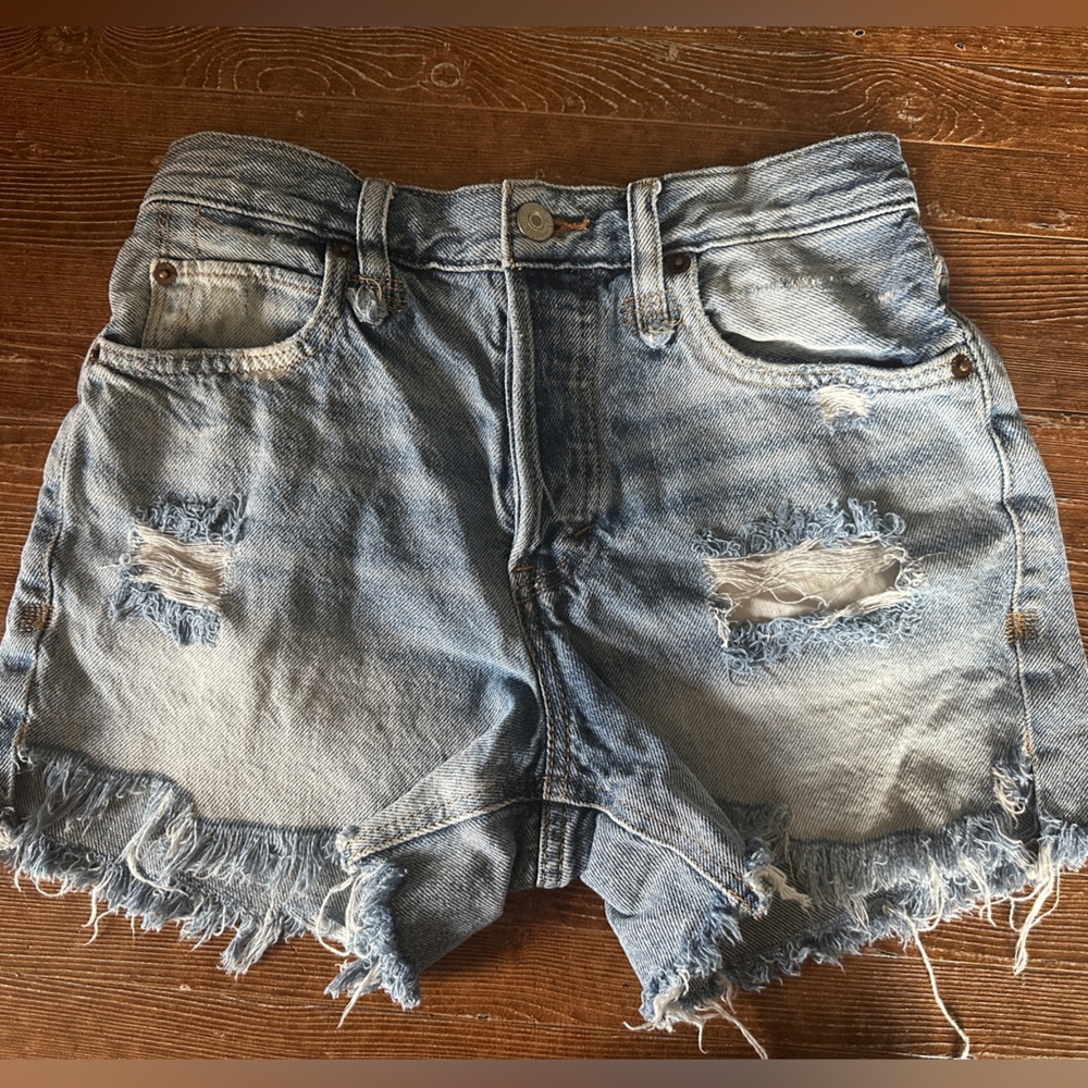 Free People Light Blue Distressed Jean Shorts